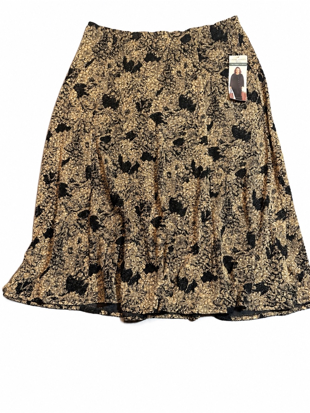 Black Gold Floral Knit A-Line Midi Skirt 1X NWT Travel Ready Laura Ashley